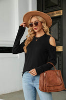 Trendsi Casual Cold-Shoulder Blouse with Long Sleeves and Round Neck - Solid Opaque Design - Store 42