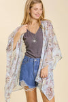 Umgee Full Size Sheer Mixed Print Kimono with Side Slit Plus Size Light Blue