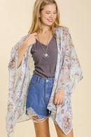 Umgee Full Size Sheer Mixed Print Kimono with Side Slit Plus Size Light Blue