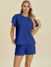 Double Take Full Size Texture T-Shirt and Shorts Set Royal Blue