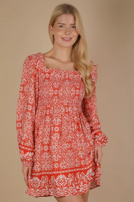 Boho Mini Dress with Smocked Chest and Fun Print - Trendy Summer Style