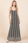 GeeGee Plus Size Striped Scoop Neck Beaded Strap Maxi Cami Dress Black