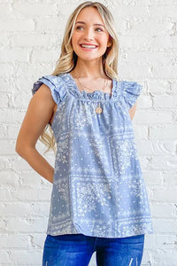And The Why Boho Print Ruffle Baby Doll Tank Top