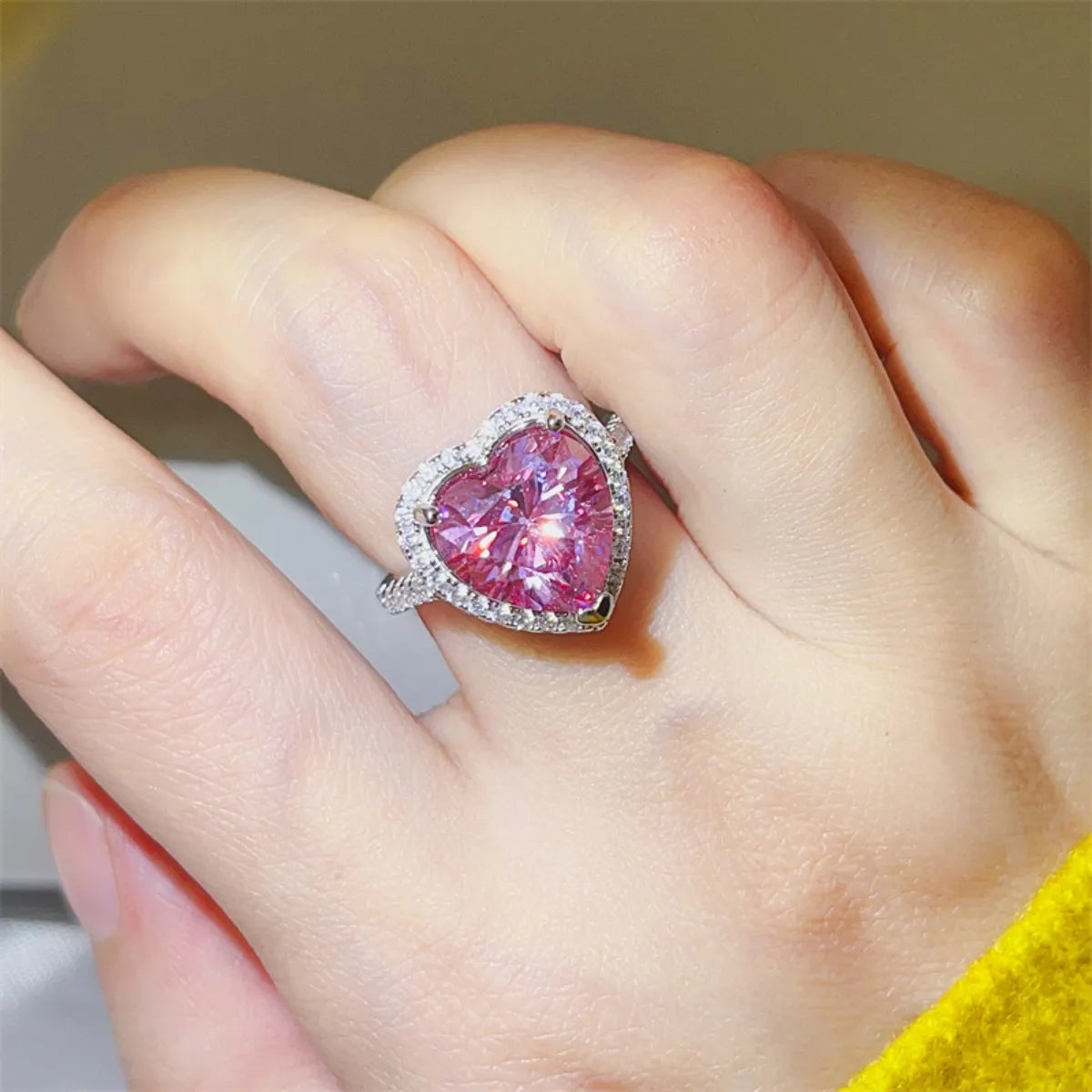 5 Carat Moissanite Heart Ring in 925 Sterling Silver with Accent Zircon Stones