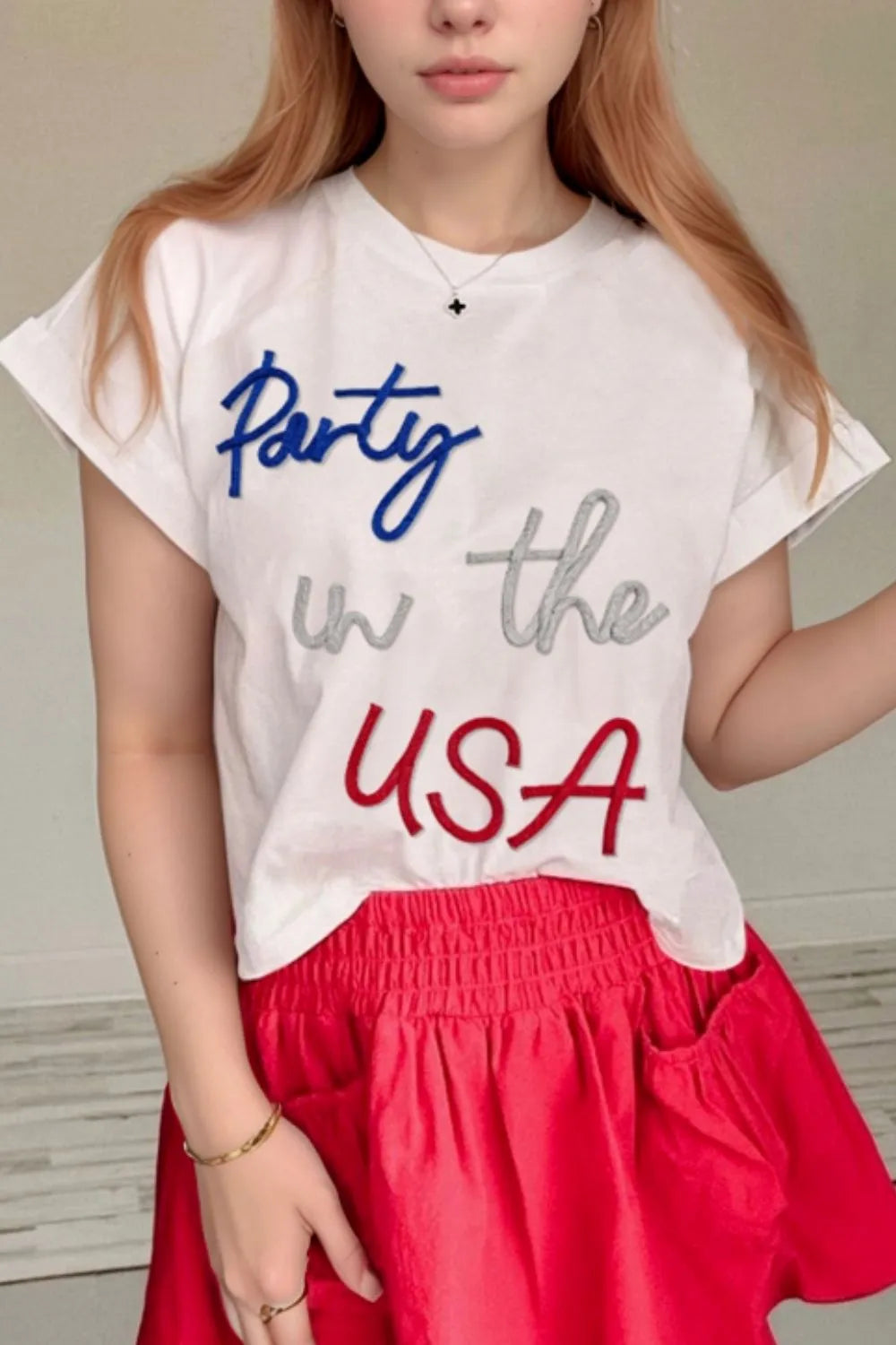 Women's Letter Print Round Neck Short Sleeve T-Shirt - Opaque Cotton Blend with Stretch