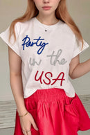 Letter Round Neck Short Sleeve T-Shirt White