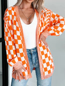 Checkered Pattern Open Front Cardigan