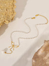 Elegant Stainless Steel Bow Pendant Necklace with Synthetic Pearls & 18K Gold-Plating - Store 42