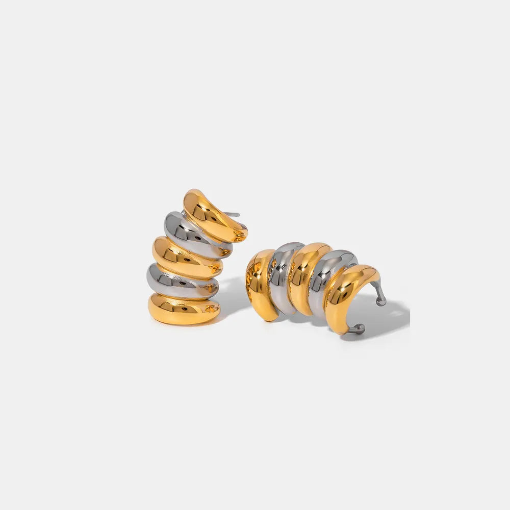 Stylish 18K Gold-Plated Stainless Steel Contrast Stud Earrings for Everyday Elegance