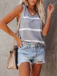 Trendy Full-Size Plus Size Striped Round Neck Tank Top - Slightly Stretchy Polyester Blend - Store 42