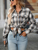 Oversized Plaid Button-Up Shirt Gray