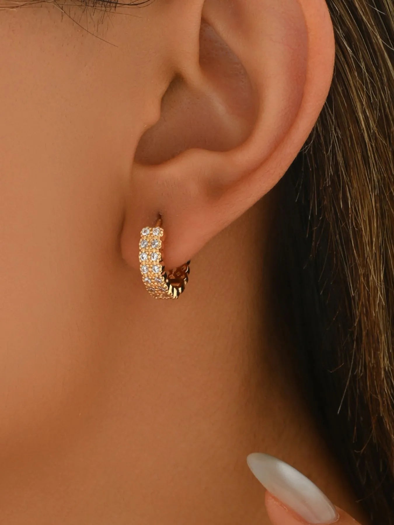 Elegant 18K Gold-Plated Zircon Hoop Earrings - Stainless Steel, 0.8" Length
