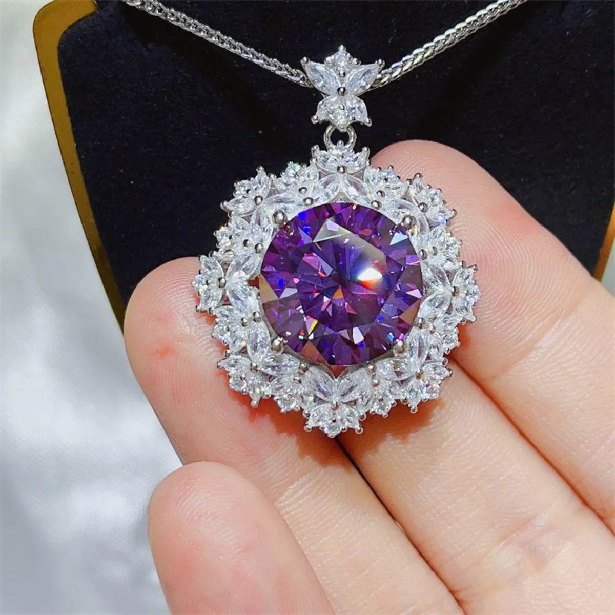 10 Carat Moissanite Necklace in 925 Sterling Silver with Zircon Accents - 17.7 Inches Long - Store 42