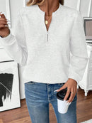 Quarter Zip Textured Long Sleeve Sweatshirt