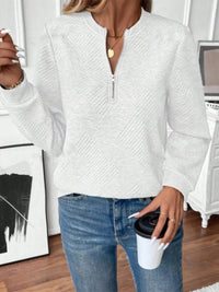 Quarter Zip Textured Long Sleeve Sweatshirt