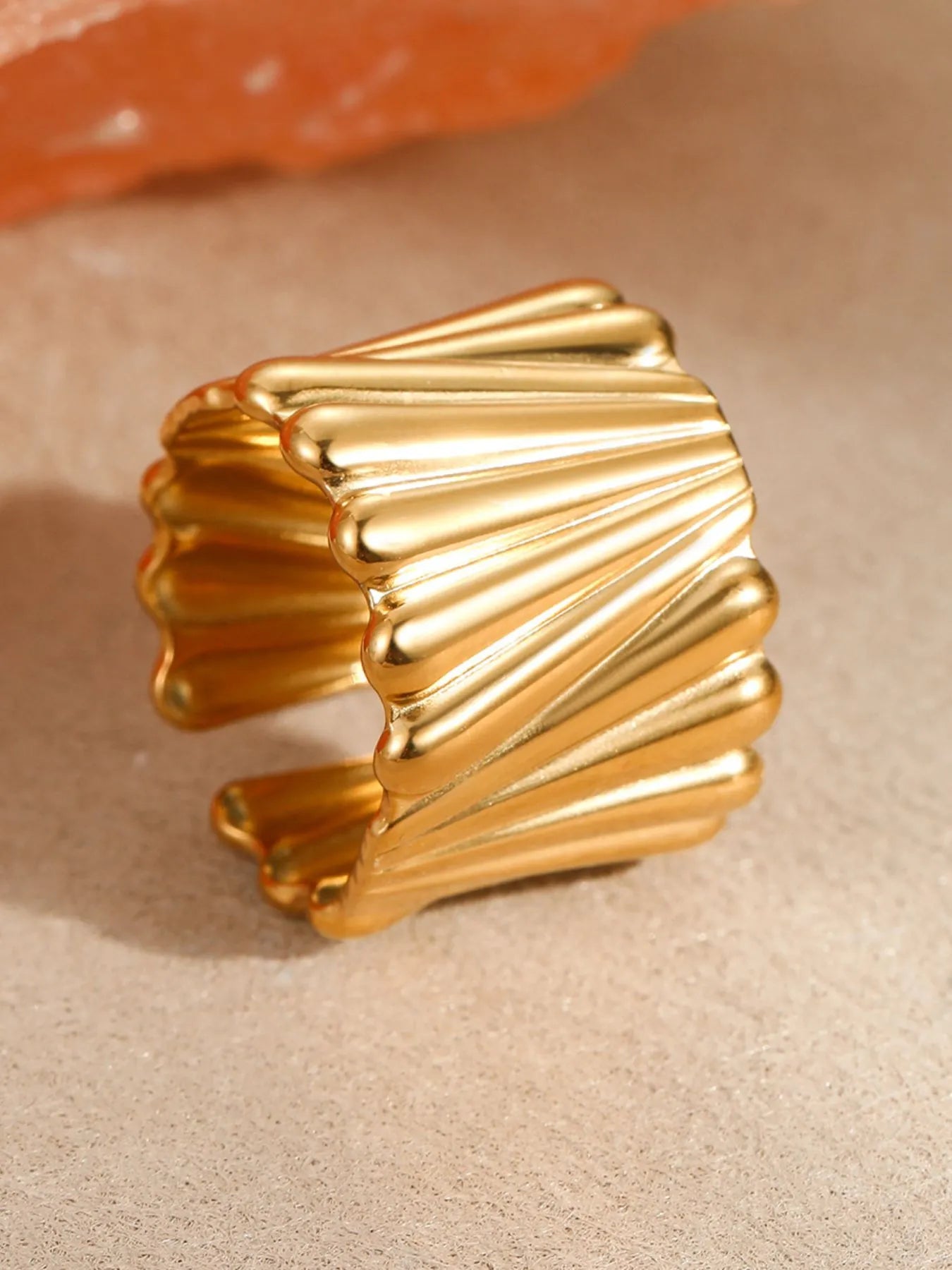 18K Gold-Plated Wide Band Statement Ring for Bold Elegance - Stainless Steel Design