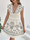 Smocked Ruffled Cap Sleeve Mini Dress Cream