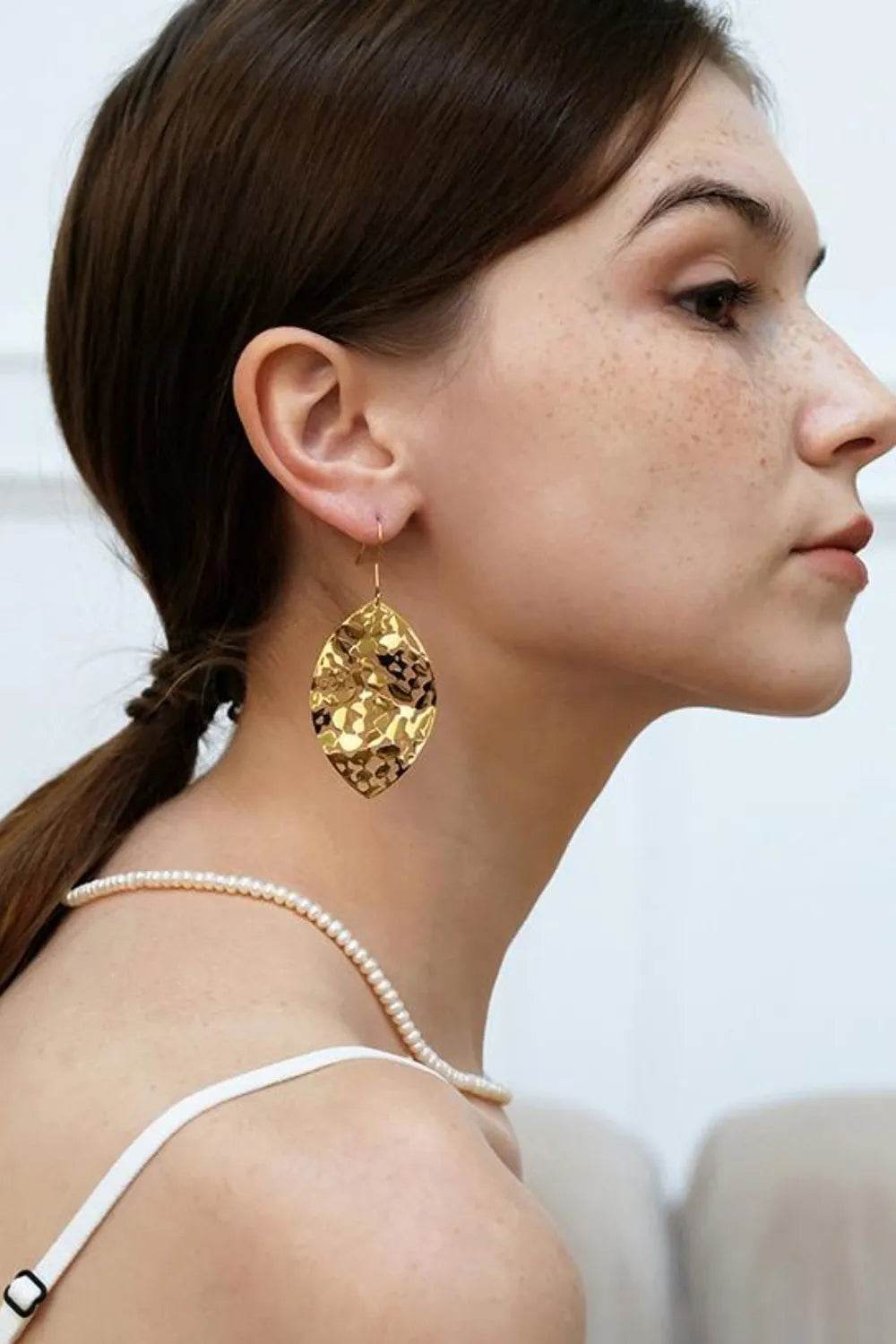 Elegant Brass Gold-Plated Leaf Shape Earrings - Stylish 2.5 Inch Fashion Jewelry - Store 42