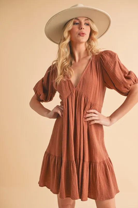 Aemi+Co Ruffled Mini Dress with Tied Back and Short Sleeves - 100% Cotton, Playful Design