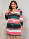 Honey Plus Size Striped V-Neck Long Sleeve Mini Dress - Store 42