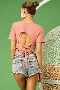 BiBi Rib Knit with Back Cross and Tied Detailed Top - Store 42