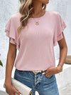 Ribbed Flutter Sleeve T-Shirt Dusty Pink