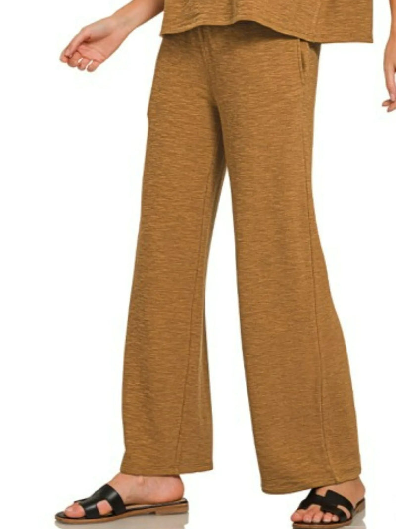Zenana Camel-Toned Oversized Knit T-Shirt and Wide-Leg Pants Set for Ultimate Comfort