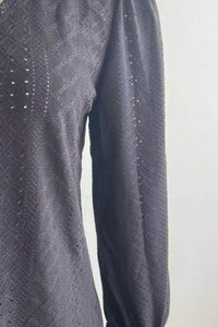 Trendy Eyelet V-Neck Blouse with Flounce Sleeves - Opaque, Highly Stretchy, Lined - 100% Polyester - Store 42