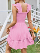 Smocked Square Neck Wide Strap Dress