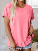 Ruffle Hem Round Neck Relaxed T-Shirt