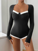 Perfee Ribbed Contrast Long Sleeve Bodysuit - Store 42