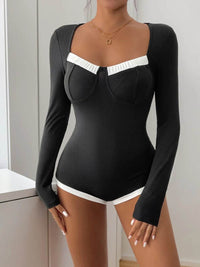 Perfee Ribbed Contrast Long Sleeve Bodysuit - Store 42