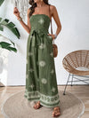 Printed Wide Leg Tube Jumpsuit Matcha Green