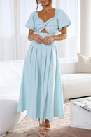 Sweetheart Neck Puff Sleeve Dress Pastel Blue