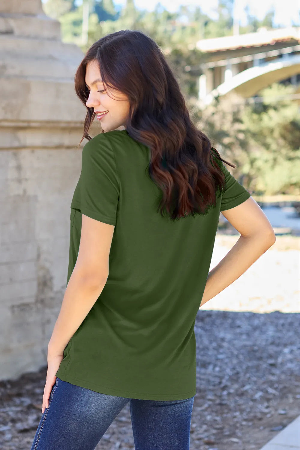 Basic Bae Women's V-Neck Short Sleeve T-Shirt with Pocket - Soft, Stretchy Fabric