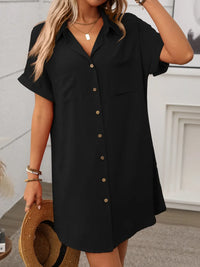 Button Down Short Sleeve Mini Dress