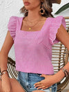 Ruffle Sleeve Gingham Square Neck Top Fuchsia Pink