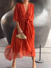 Full Size Flowy Tie Front Midi Dress with Flutter Sleeves Plus Size - Store 42