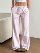 Drawstring Striped Wide Leg Pants