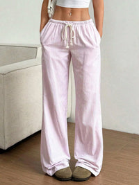 Drawstring Striped Wide Leg Pants