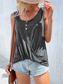 Full Size Decorative Button Round Neck Tank Plus Size - Store 42