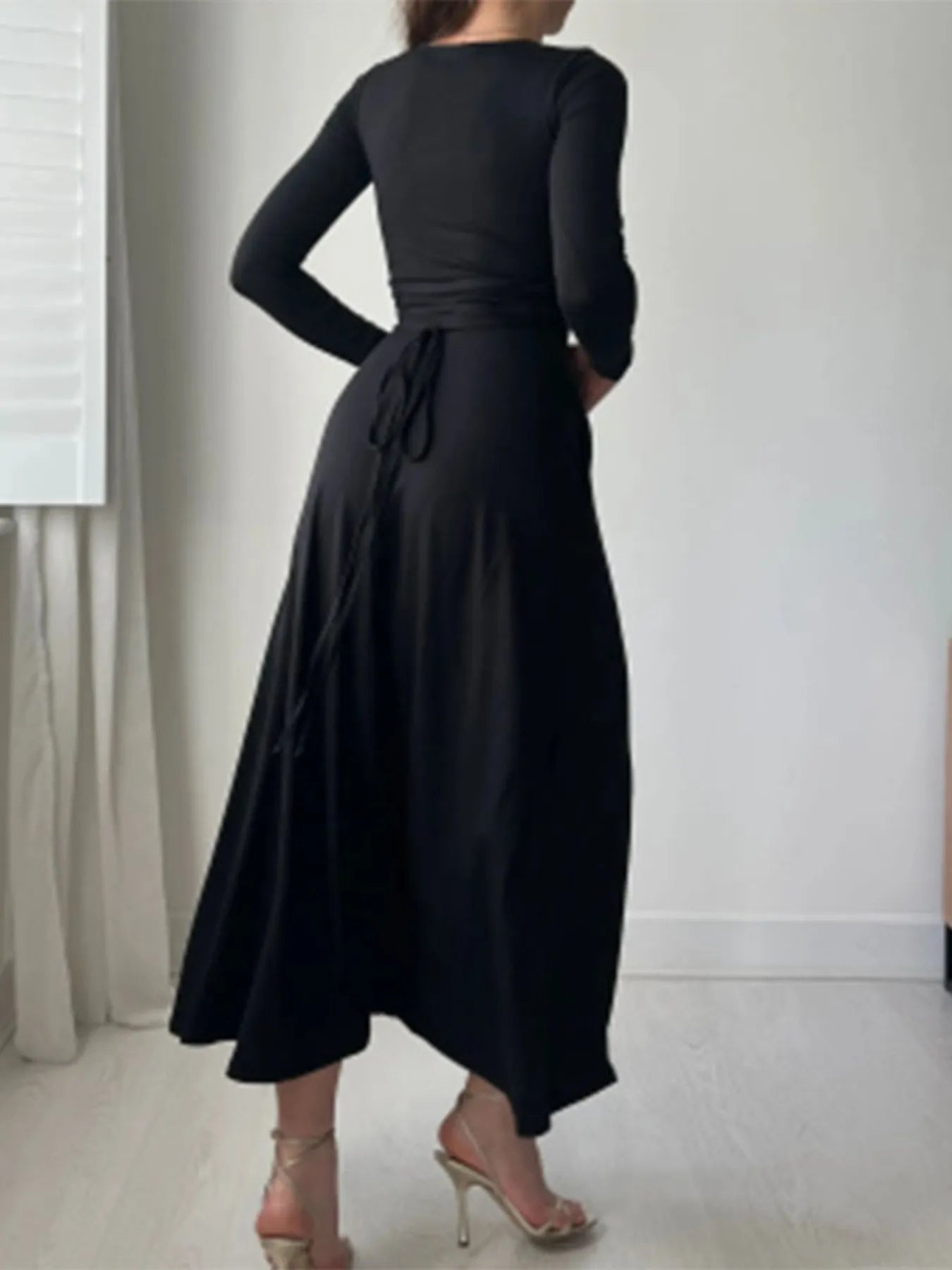 Full Size Tied Long Sleeve Bodycon Midi Dress Plus Size