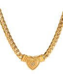 18K Gold-Plated Inlaid Zircon Heart Chain Necklace - Store 42