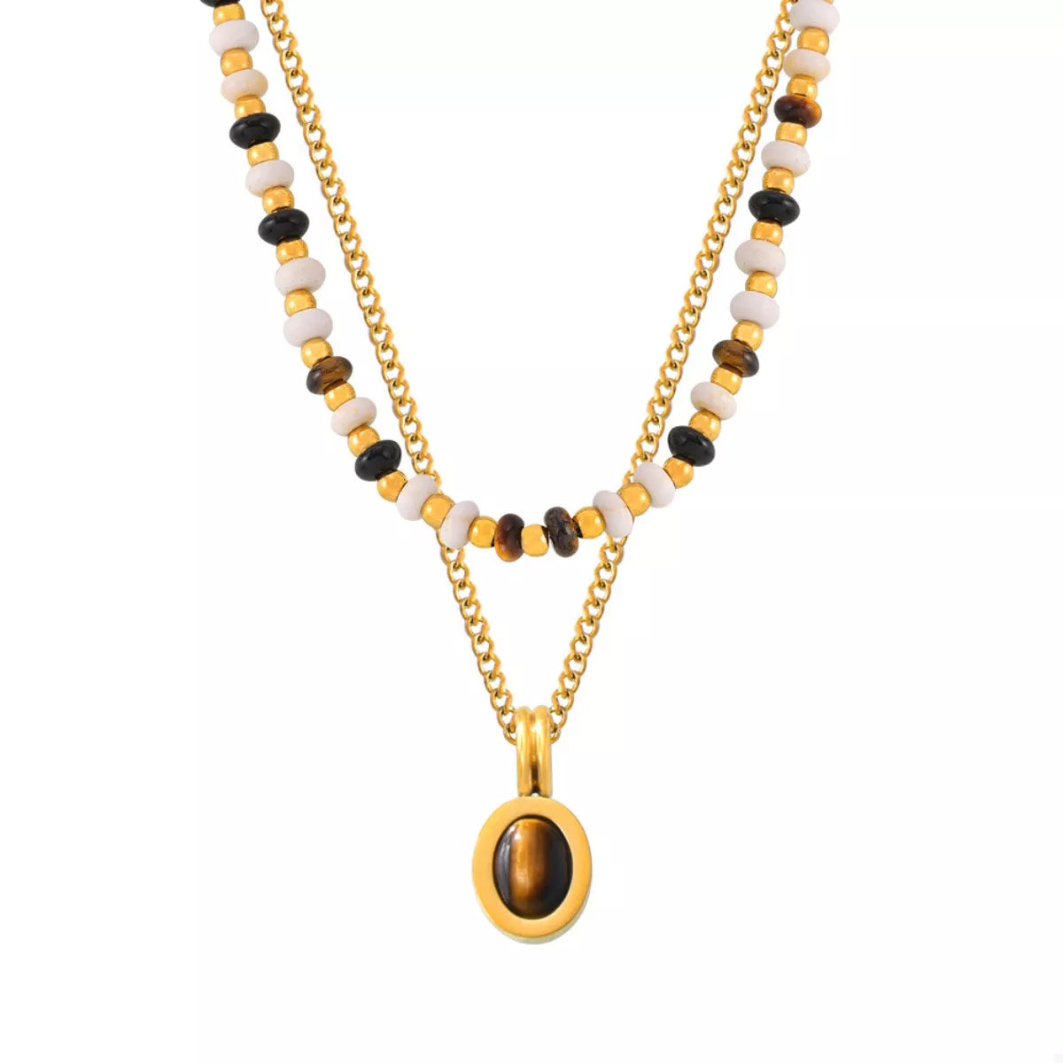 2 Piece Natural Stone and Gold Chain Necklace with Pendant