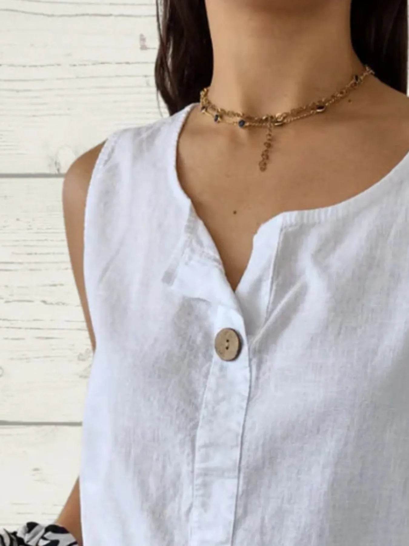 Full Size Casual Linen Sleeveless Blouse Plus Size - Store 42