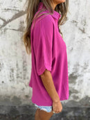 Full Size Casual Button Down Short Sleeve Loose Shirt Plus Size - Store 42