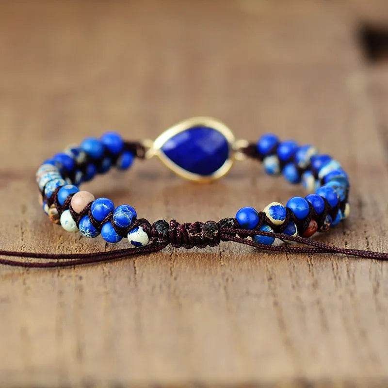 Handmade Teardrop Beaded Bracelet with Natural Emperor Stone - Unique Alloy Design