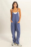 HYFVE Relaxed Fit Mineral Washed Overalls with Pockets Dusty Blue