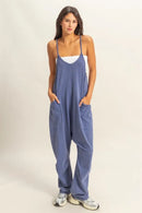 HYFVE Relaxed Fit Mineral Washed Overalls with Pockets Dusty Blue