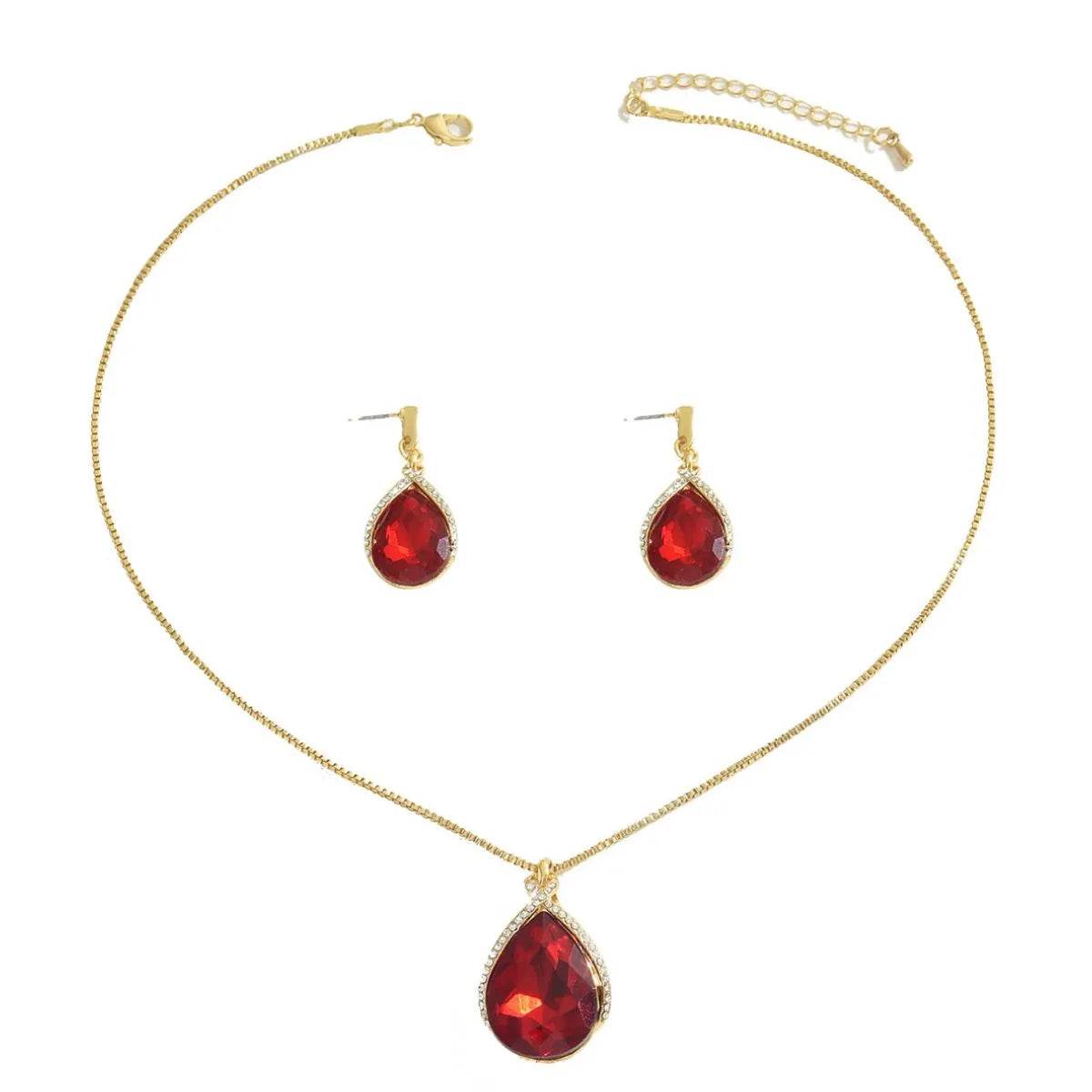 18K Gold-Plated Rhinestone Teardrop Necklace and Earrings Jewelry Set - Store 42
